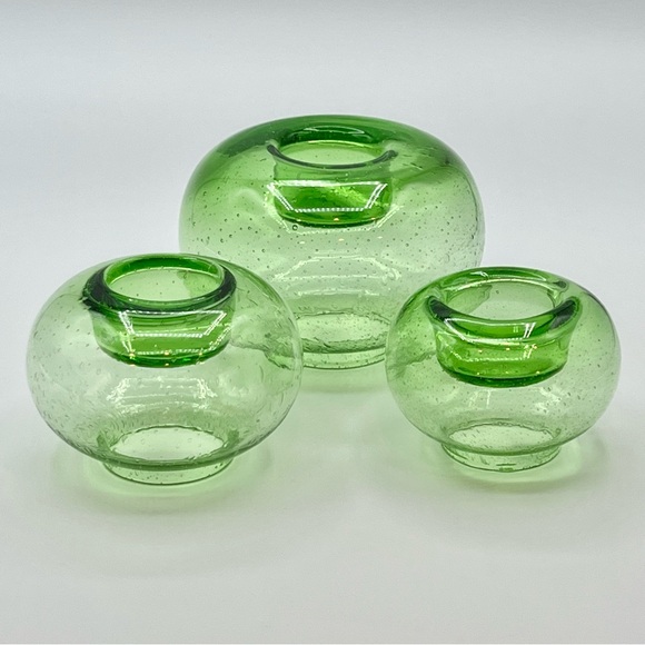 Green Blown Glass Sphere Candle Holders Southern Living Set of 3 Globe Shape - Picture 2 of 8